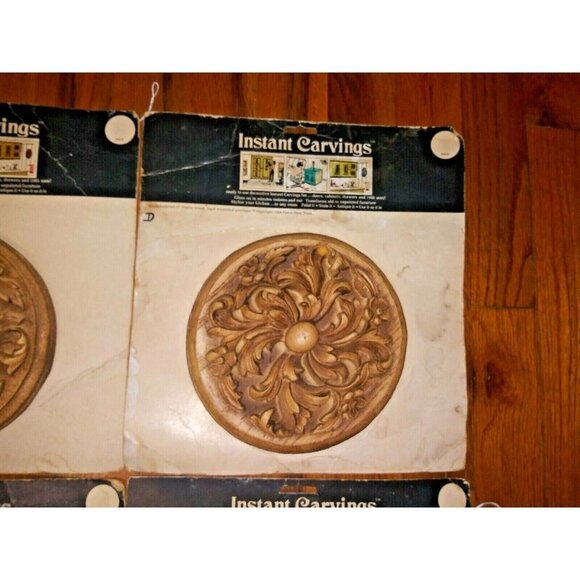 Antique Onlay Applique Furniture decor RUSTIC PAECO Wood Carved Rosette set of 4 - Picture 5 of 9
